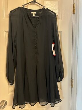 Joie Black Long-Sleeve Button-Front Mini Dress